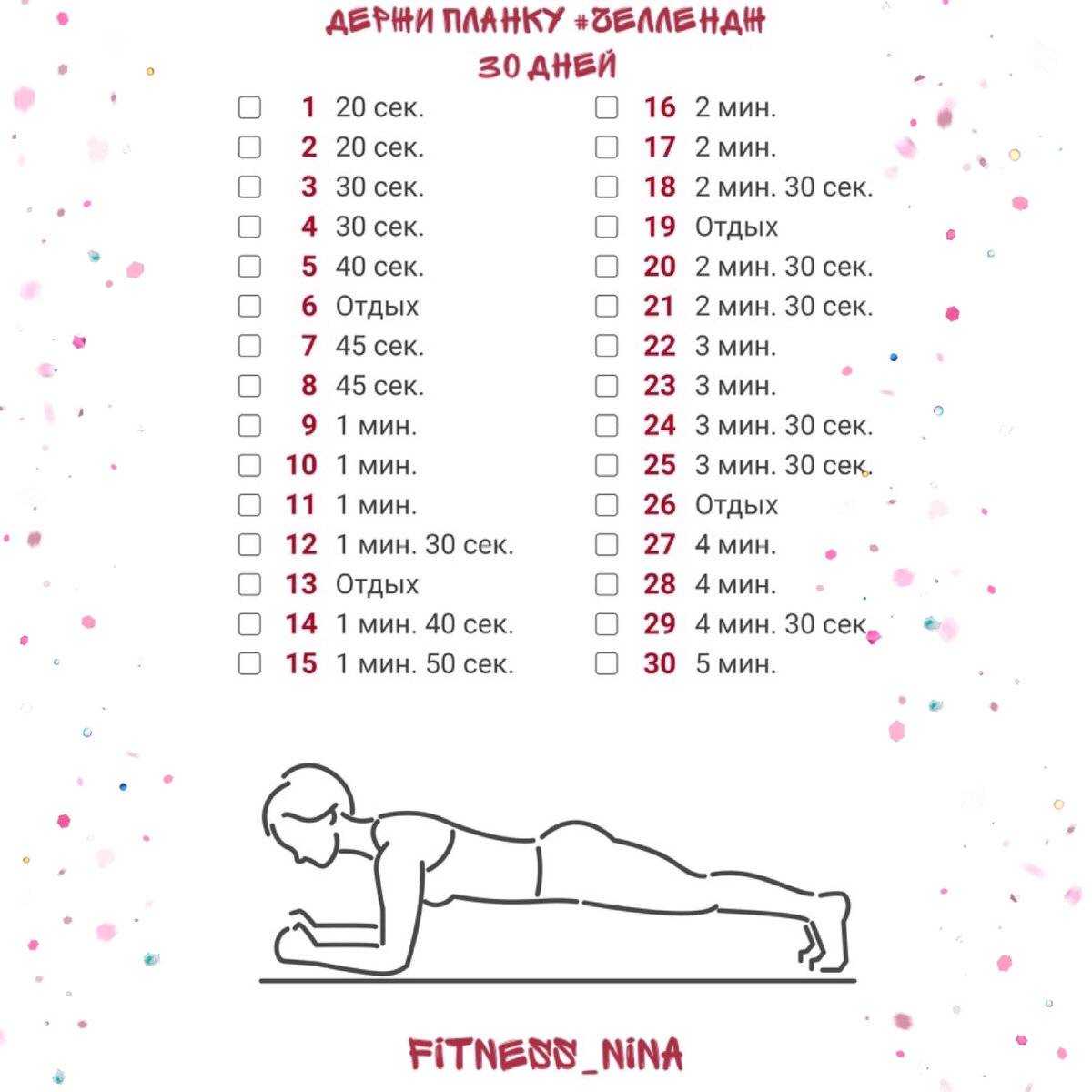 Программа приседаний на 30 дней для девушек (схема в таблице)
